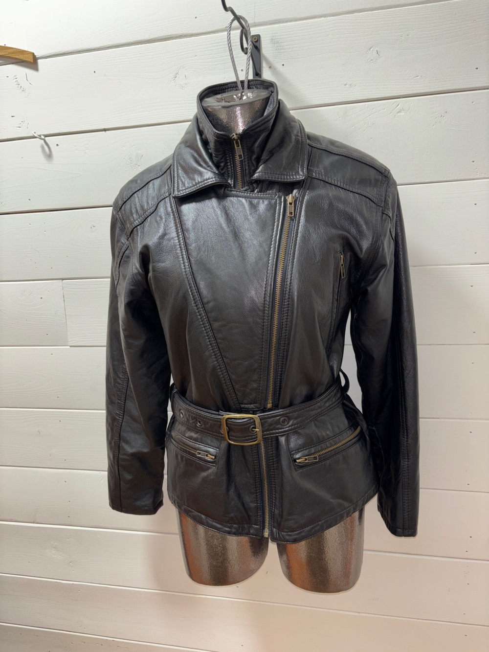 BFC Authentique Vintage Women’s Leather Motorcycle Jacket – Black – Size S - Picture 2 of 14